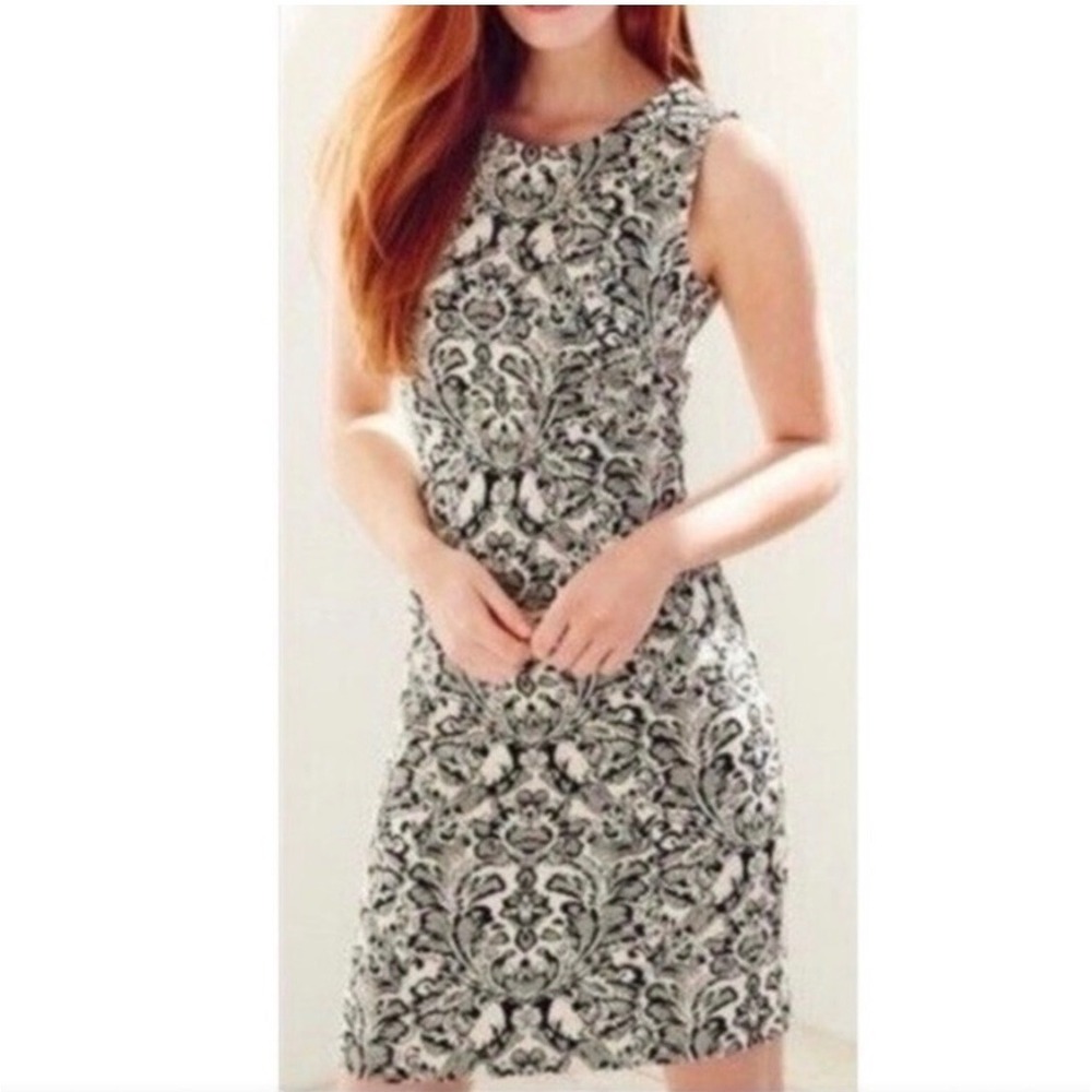 J.McLaughlin Sheath Dress Large Black Damask Jacquard Sleeveless Career Darcy